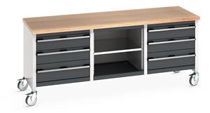 Bott Cubio Mobile Storage Workbench 2000mm wide x 750mm Deep x 840mm high supplied with a Multiplex (layered beech ply) worktop, 6 x drawers... 2000mm Wide Storage Benches